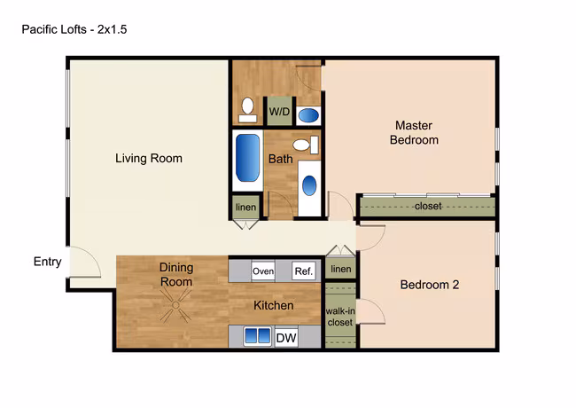 2/1.5 - 925 sq/ft floor plan